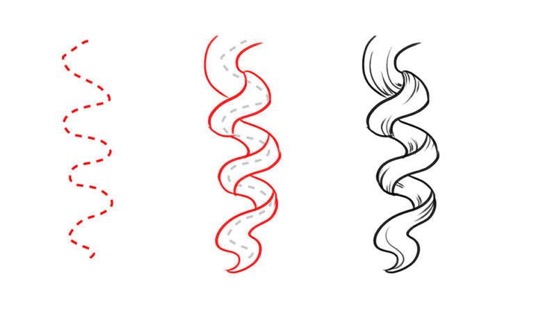 draw hair curls step by step tutorial