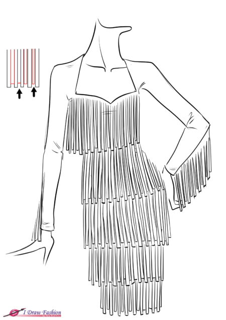 How to draw fringe dress tutorial step 9 &ndash; draw clothes, fringe, how to draw a dress &ndash; How to draw fringe
