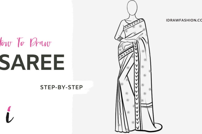 How To Draw Saree step by step tutorial cover – draw a dress, draw clothes, Indian dress, pattern, saree, sari – How to draw a saree