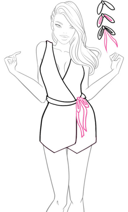 how to draw wrap dress Step5 – draw clothing, dress, wrap dress – How to draw a wrap dress