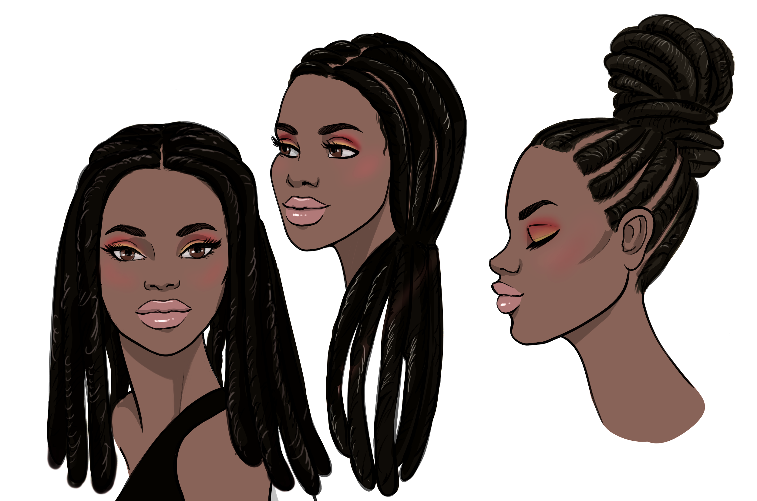 how to draw dread locks step illustration in color &ndash; draw braids, hairstyles, how to draw hair &ndash; How To Draw Dreadlocks