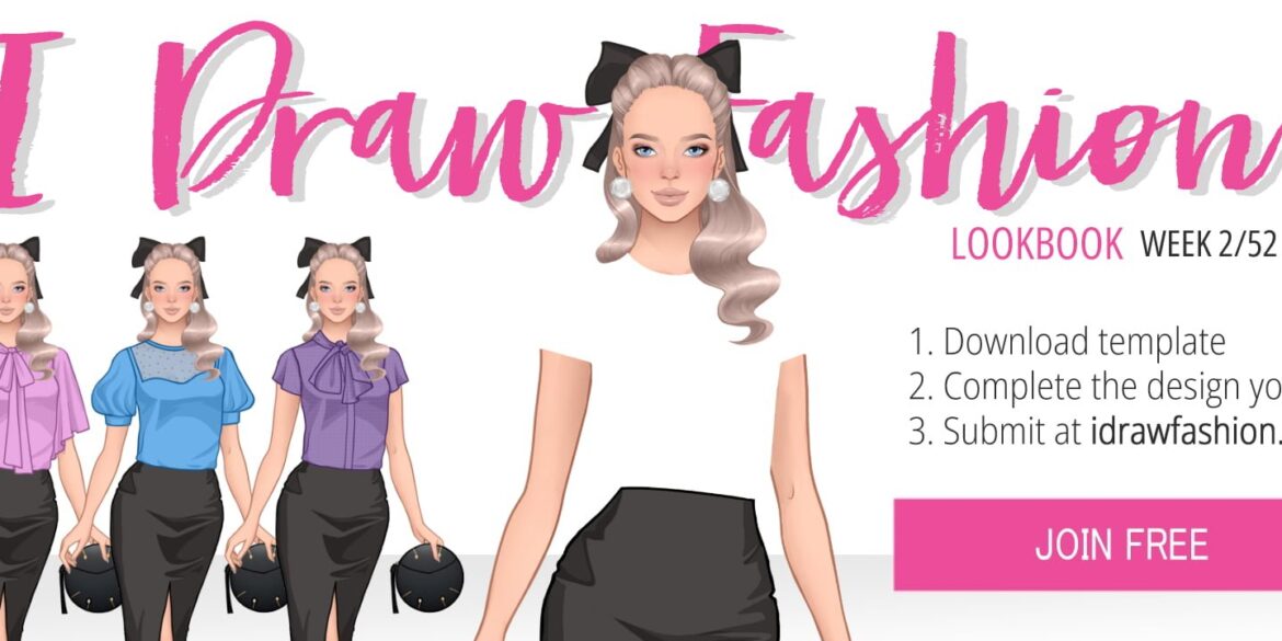 W2 fashion drawign challenge 2024 lookbook cover 1 &ndash; LookBook &ndash; Week 2/52 - Elegant Blouse