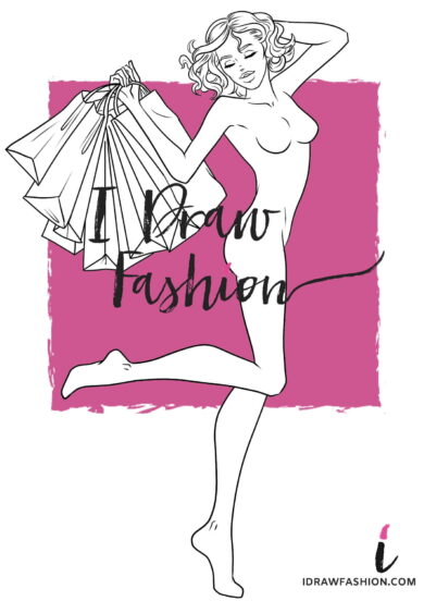 Fashion Template - women croqui holding shopping bags