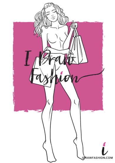 Fashion Template - women croqui holding shopping bags