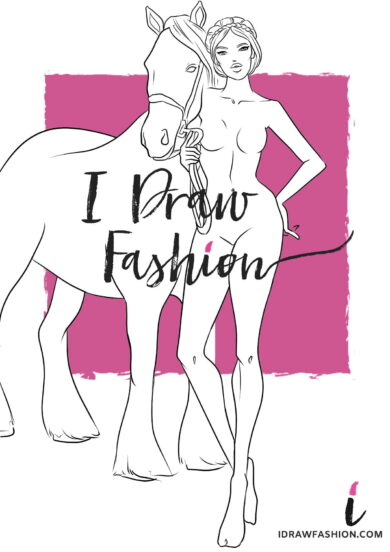 Equestrian fashion template - woman croqui with a horse