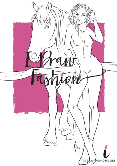 Equestrian fashion template - woman croqui with a horse