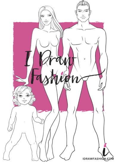Man and Woman couple Fashion template - fashion croqui with a kid