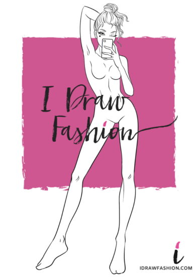 Woman Fashion Template - 9 heads figure croqui front view- holding a cell phone making pictures