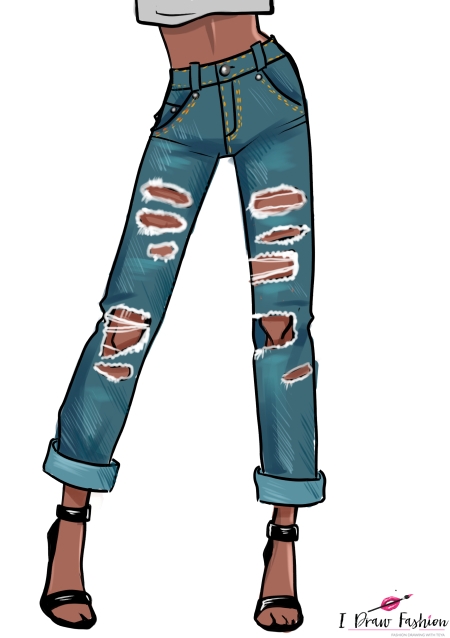 How To Draw Ripped Jeans Step 10 &ndash; draw clothes, draw clothes folds, jeans, ripped jeans &ndash; How to draw Ripped Jeans