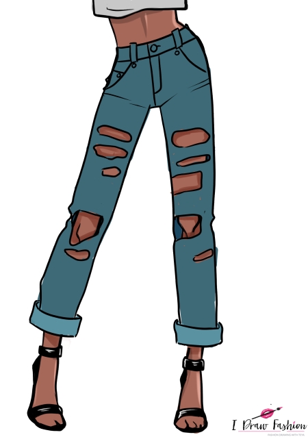 How To Draw Ripped Jeans Step 6 &ndash; draw clothes, draw clothes folds, jeans, ripped jeans &ndash; How to draw Ripped Jeans