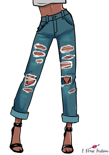 How To Draw Ripped Jeans Step 8 &ndash; draw clothes, draw clothes folds, jeans, ripped jeans &ndash; How to draw Ripped Jeans