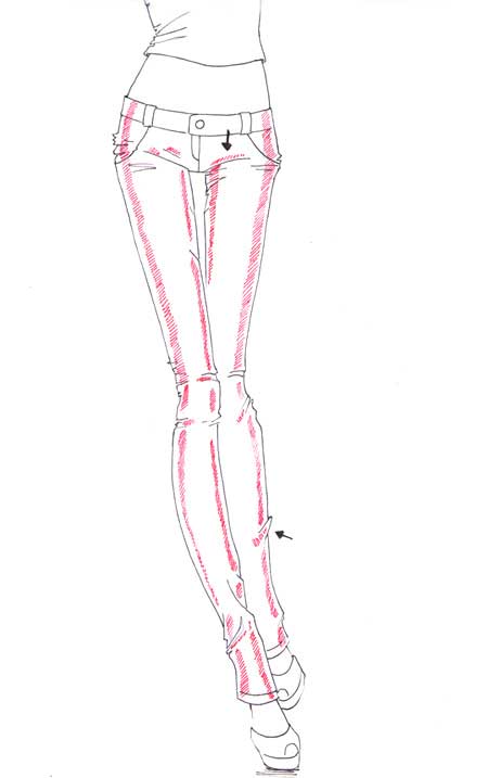 How to draw leather pants step 4 &ndash; draw clothes, fabric, leather, pants, patent leather, textile &ndash; How to draw leather pants