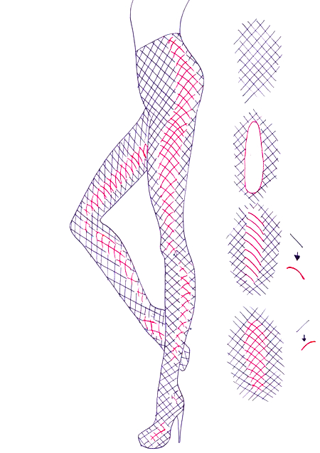 How to draw netting step 6 &ndash; draw clothes, draw clothing, fishnet, mesh, netting, stockings &ndash; How to draw a fishnet