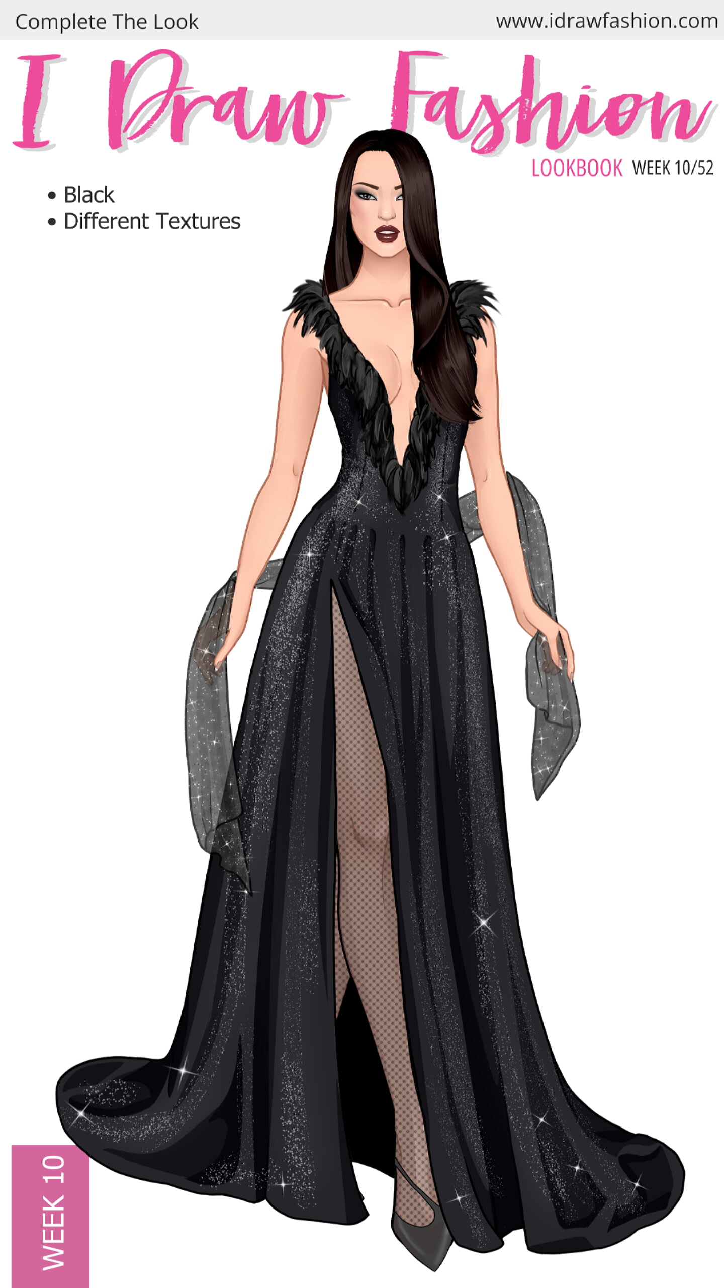 w101 – challenge, contest, fashion illustration, goth, lookbook – Week 10 /52 - Black Textures