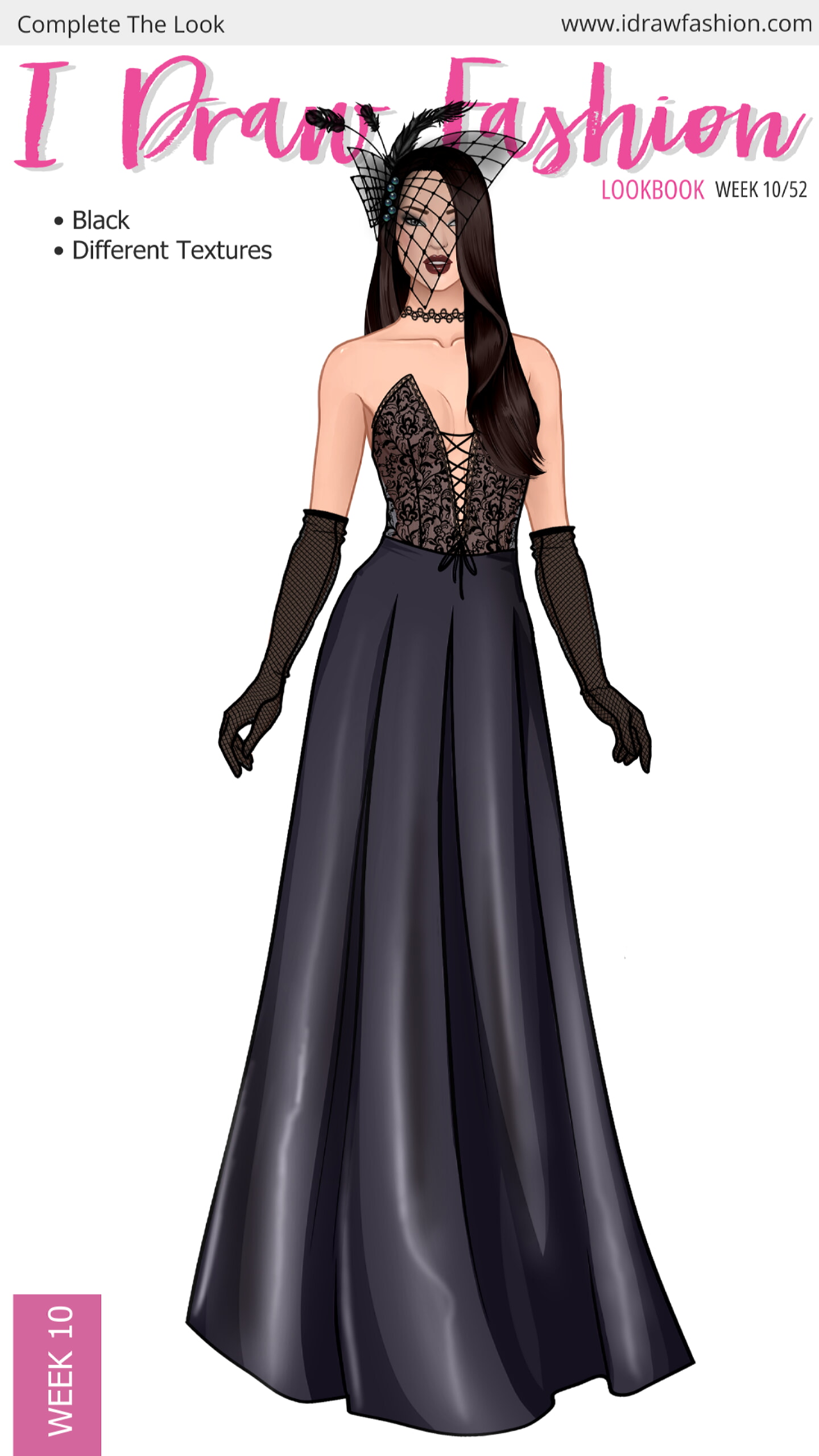 w103 – challenge, contest, fashion illustration, goth, lookbook – Week 10 /52 - Black Textures