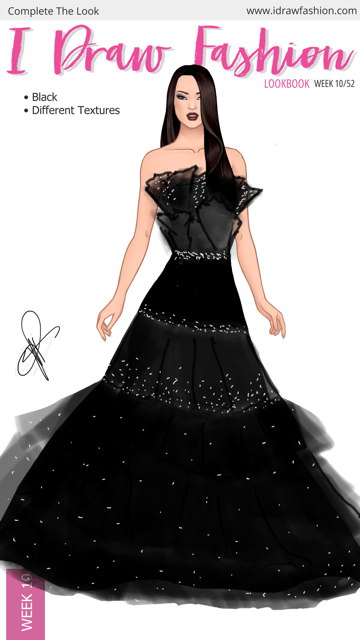 charina – challenge, contest, fashion illustration, goth, lookbook – Week 10 /52 - Black Textures