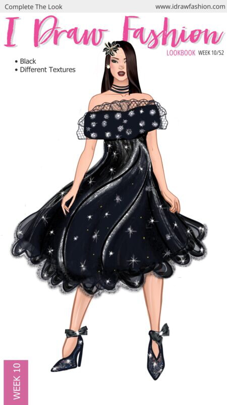 daisy – challenge, contest, fashion illustration, goth, lookbook – Week 10 /52 - Black Textures