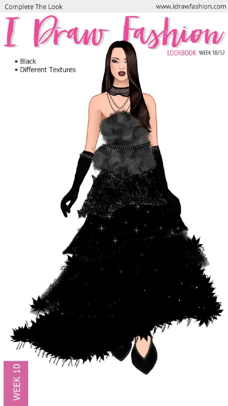janeeta – challenge, contest, fashion illustration, goth, lookbook – Week 10 /52 - Black Textures