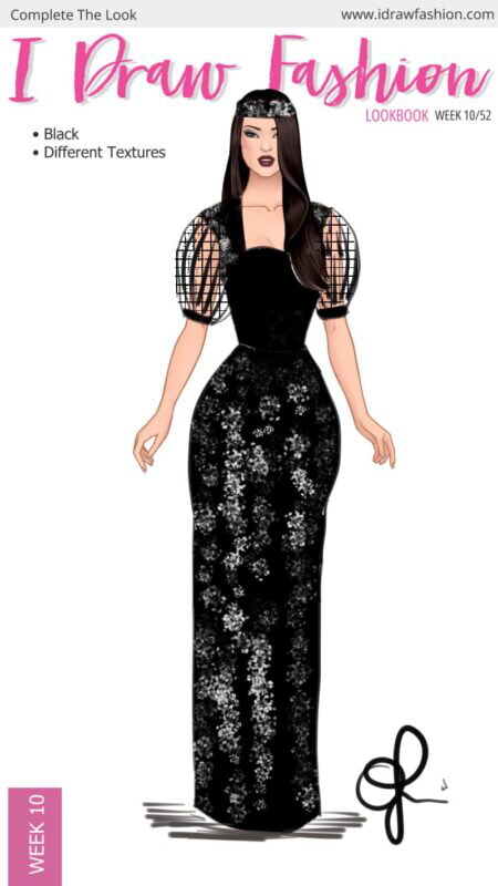 omomomi – challenge, contest, fashion illustration, goth, lookbook – Week 10 /52 - Black Textures