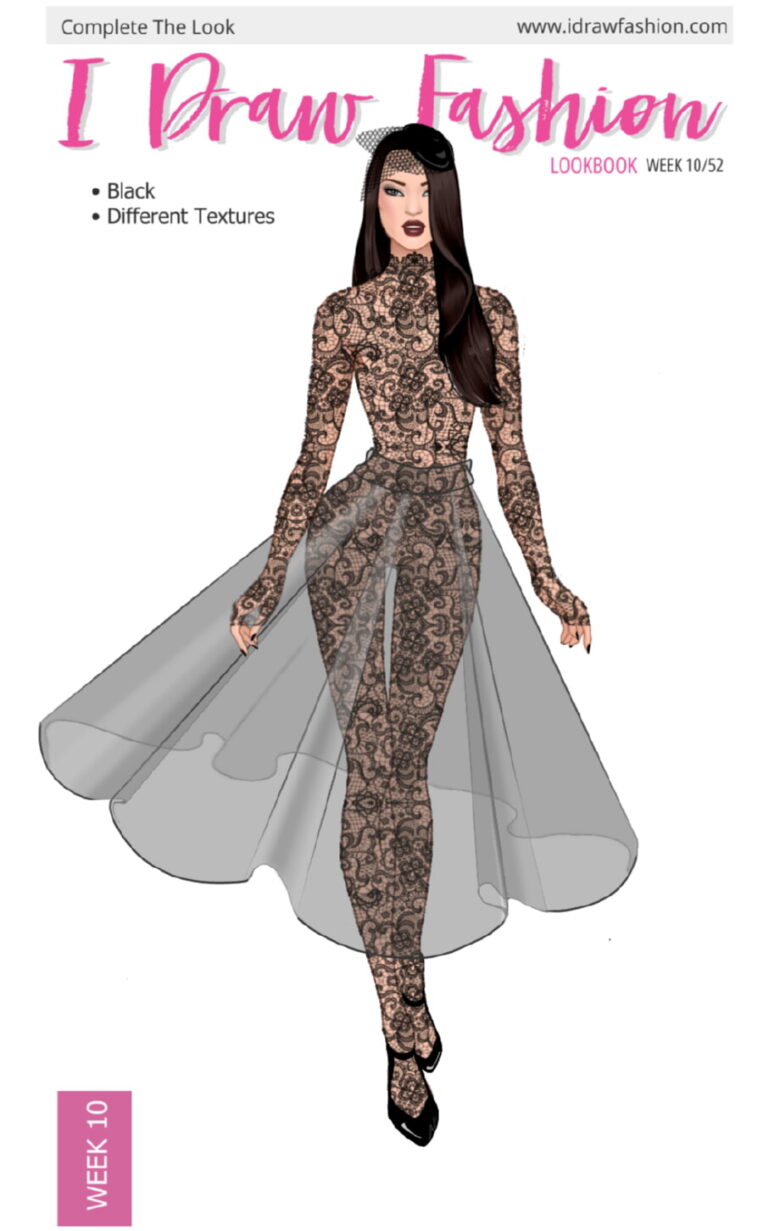– challenge, contest, fashion illustration, goth, lookbook – Week 10 /52 - Black Textures