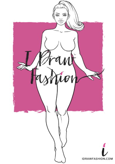 front view plus size fashion croqui in walking pose