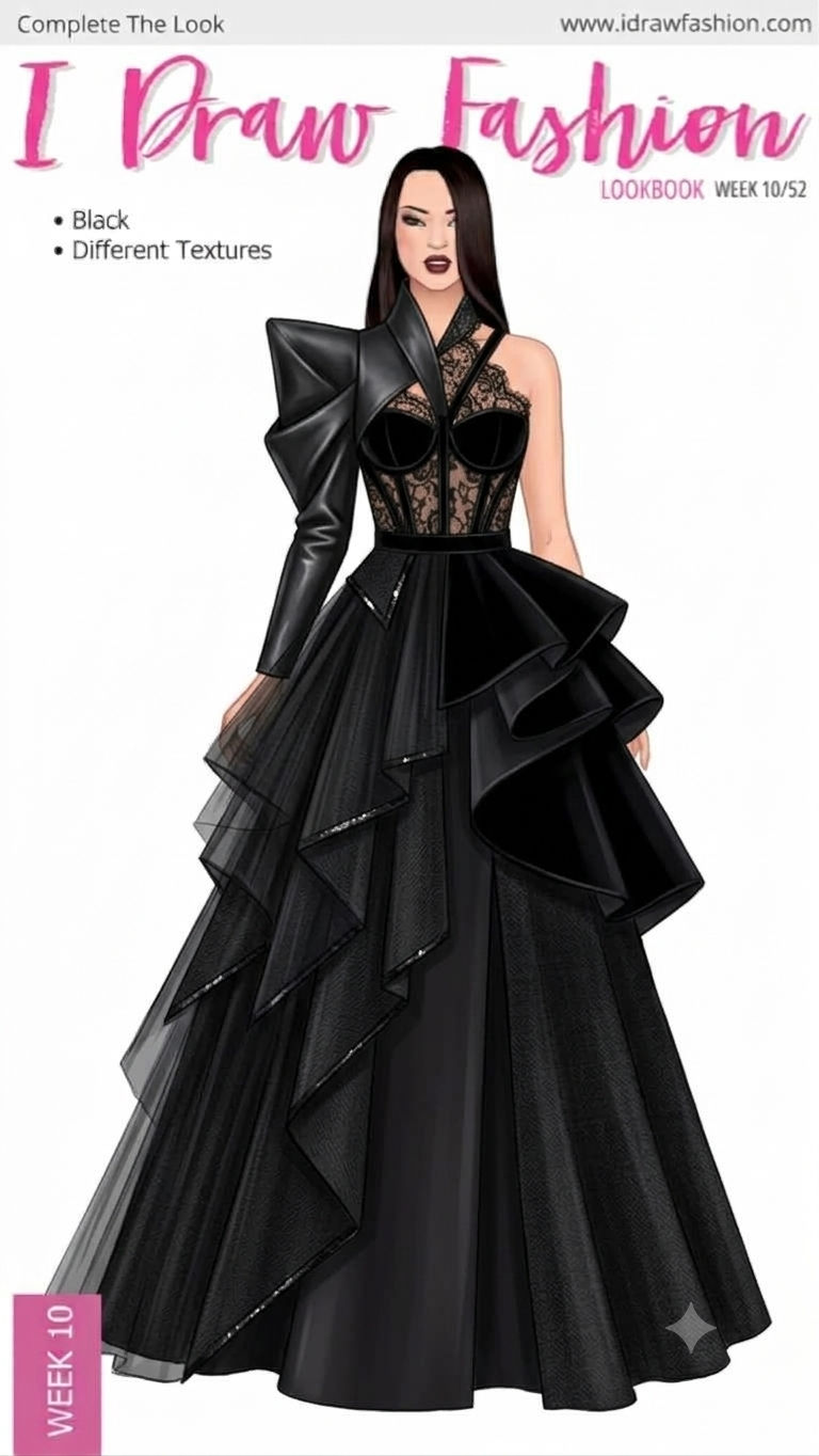 IMG 0984 – challenge, contest, fashion illustration, goth, lookbook – Week 10 /52 - Black Textures